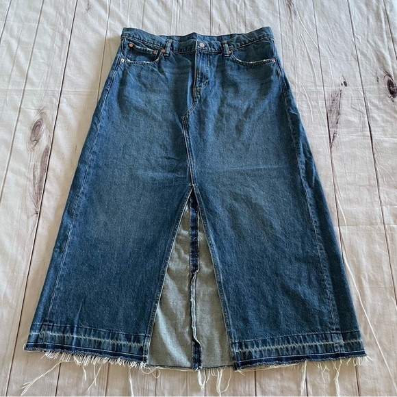 GAP Denim Maxi Skirt Women’s 18 Blue Long Front Slit High Rise Cottagecore Boho - Picture 2 of 16